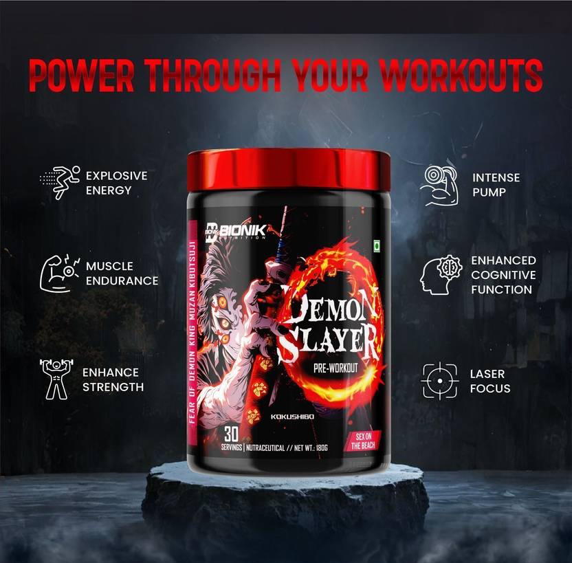 BIONIK NUTRITION Demon Slayer Pre-Workout | Extreme Energy, Pump & Focus, 2100mg Beta-Alanine Pre Workout (180 g, Sex on the Beach)
