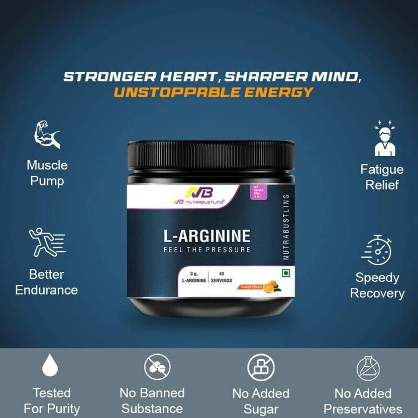 Nutrabustling L-arginine Supplement Powder | 100% Pure Nitric Oxide For Muscle Growth, Pre Workout (200 g, Orange)