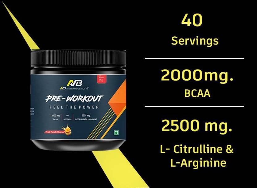 Nutrabustling Pre Workout Supplement | For Pump, Focus, Energy, Strength & Endurance | Pre Workout (200 g, Fruit Punch)