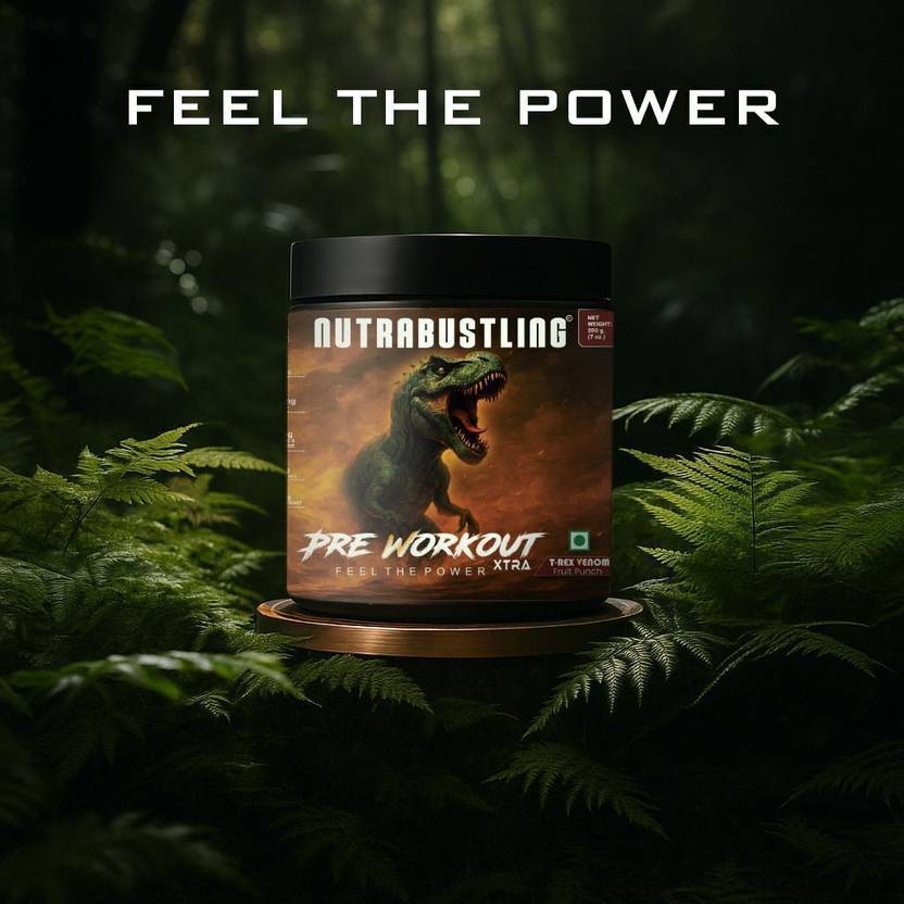 Nutrabustling Pre Workout Xtra | 2500mg Citrulline & Beta Alanine, 2000mg BCAA | 40 Servings Pre Workout (200 g, T-rex Venom)