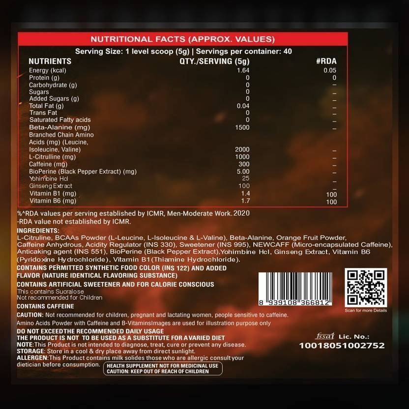 Nutrabustling Pre Workout Xtra | 2500mg Citrulline & Beta Alanine, 2000mg BCAA | 40 Servings Pre Workout (200 g, T-rex Venom)