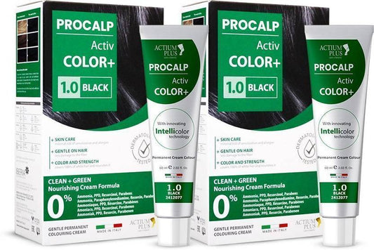 Actium Plus PROCALP Activ Color+ Long-lasting Permanent Hair Color, Dermatologist-tested 1.0 , Black