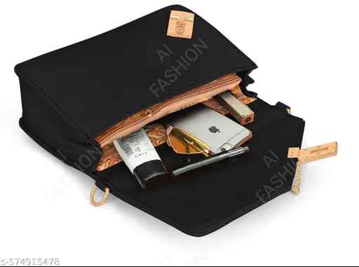 AI FASHION Women's PU Hand Bag Shoulder Bag Sling Bag | Ethereal Design | Adjustable Strap | Embellished With Strap Perfect For Party Travel Or Daily Use For Girl And Women