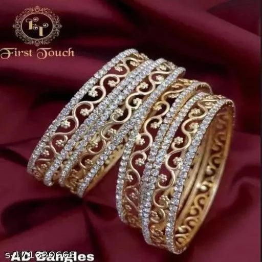 Jewwel Delicated Bangle Set with High Gold Polished Bracelet & Bangles - Springkart 