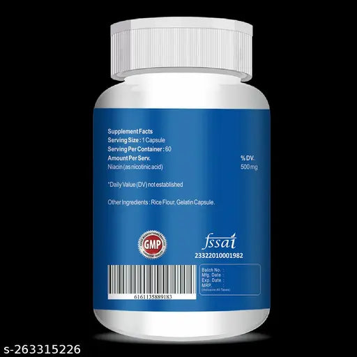 Healthy Nutrition Niacin (Vitamin B3) 500mg - Non-GMO, Gluten Free 60 Veg, Capsules