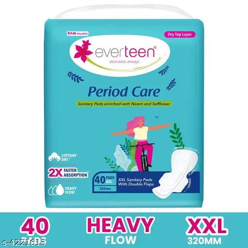 Ever teen Period Care XXL Dry 40 Sanitary Pads 320mm with Double Flaps enriched with Neem and Safflower - 1 Pack (40 Pads) - Springkart 