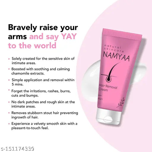 Namyaa Hair Removal Cream 60gm For Intimate Skin with After Wax Soothing Serum with Vitamin C Cream 15gm | Suitable For Bikini, Underarms, Legs & Arms Hair Removal |For Men & Women |Ultra Soft & Smooth Skin|Removes Hair in just 5Minutes