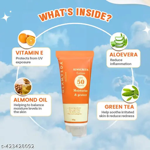 Glamveda  Set Of 3 Sunscreen Fairness & Brightening  Lotion SPF 50 PA+++  UVA/UVB Protection for Glowing Skin, All Skin types 60 ml Each