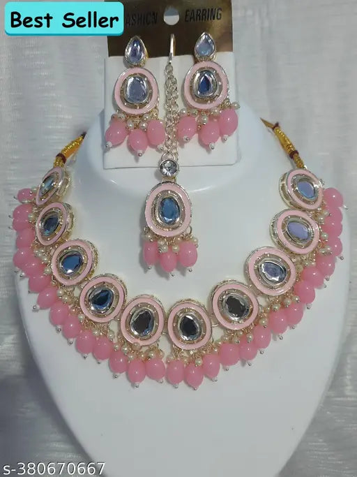 Bridal Choker Necklace & Earrings Set for Women and Girls Embellished with Kundan & Pearl