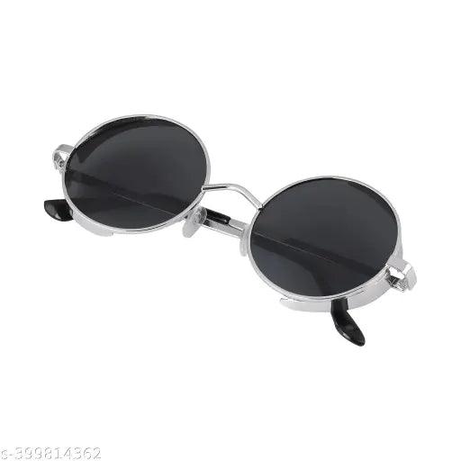 Round Cup steam punk Metal Arjun Reddy Sunglasses For Men and Women (silver frame) (Black Lens)