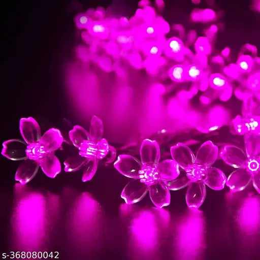 Diwali Gift Flower LED Made in India Silicon Flower Curtain String for festivals (12 Meter, Pink)