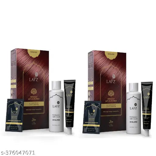LAFZ Halal Permanent Hair Color | No Ammonia Formula infused with Coffee & Argan oil | 100% Gray Coverage | Long lasting Colour | Smoothness & Shine | For Women & Men | Burgundy, Pack of 2