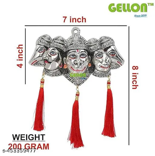 Panchmukhi Hanuman Ji face for Door Entrance Statue Wall Hanging Showpiece with Silk Latkan