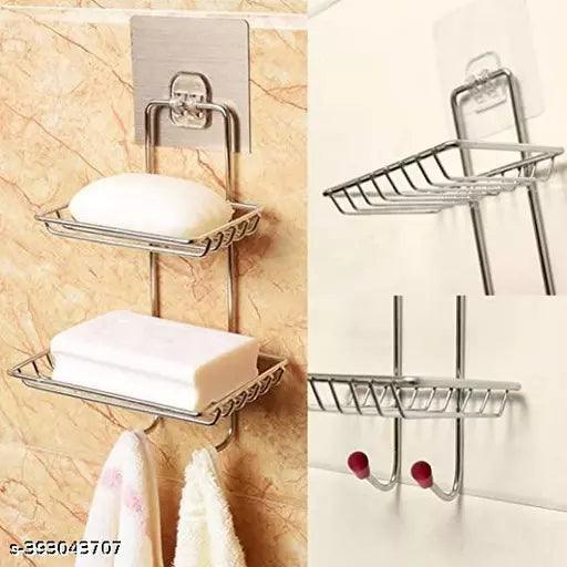 Wall Mounted Double Layer soap Dish Holder Stainless Steel Wall Hanging Soap Storage Rack - Springkart 