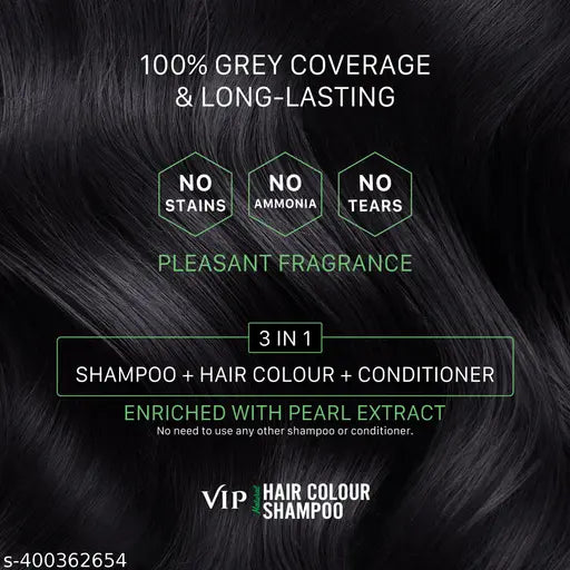 Unisex Hair Colour Shampoo for Men and Women Grey Hair Coverage Long Lasting Color Natural Black, 400 ml