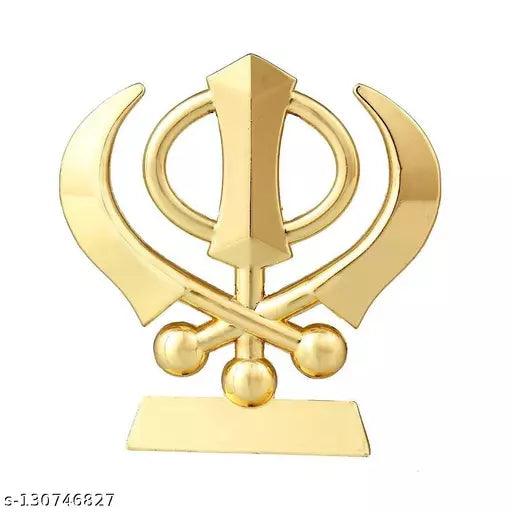 Khanda Kirpan Car Dashboard 1 Pc Sikh Symbol Showpiece Golden Metal Statue - Springkart 