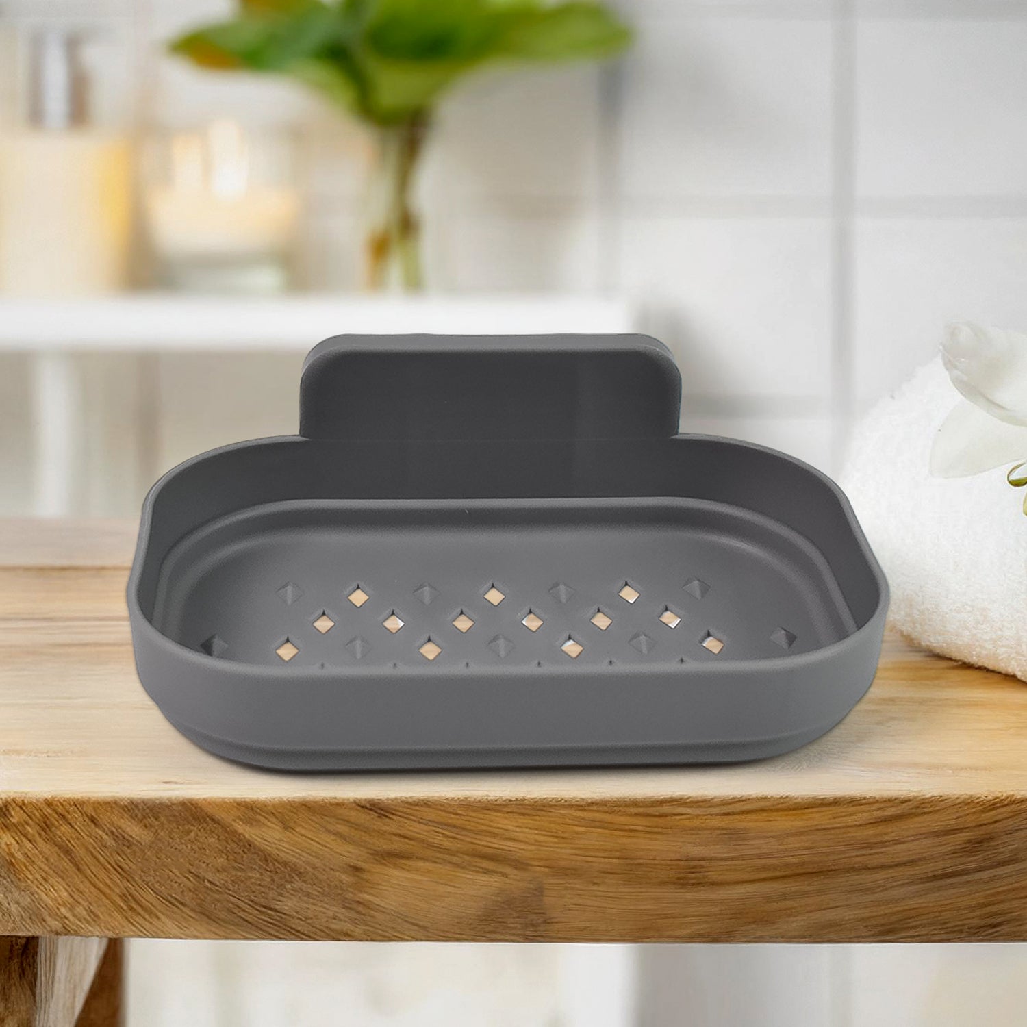 Plastic Soap Dish Holder For Bathroom Shower Wall Mounted Self Adhesive (1 Pc) - Springkart 