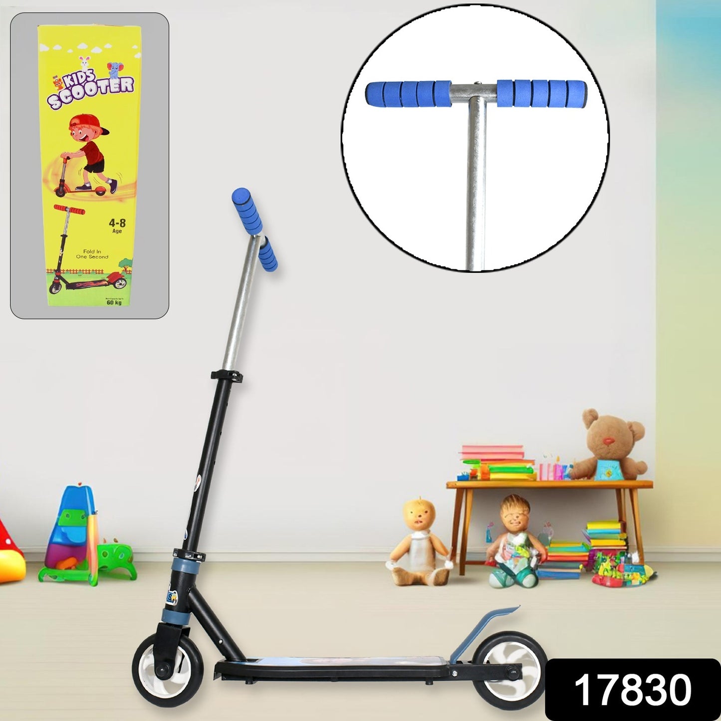 Basic Kids Ride On Leg Push Scooter For Boys And Girls (4 - 8 Years Old Kids) Foldable Scooter Cycle With Height Adjustment For Boys And Girls Multicolor (1 Pc 2 Wheel) - Springkart 