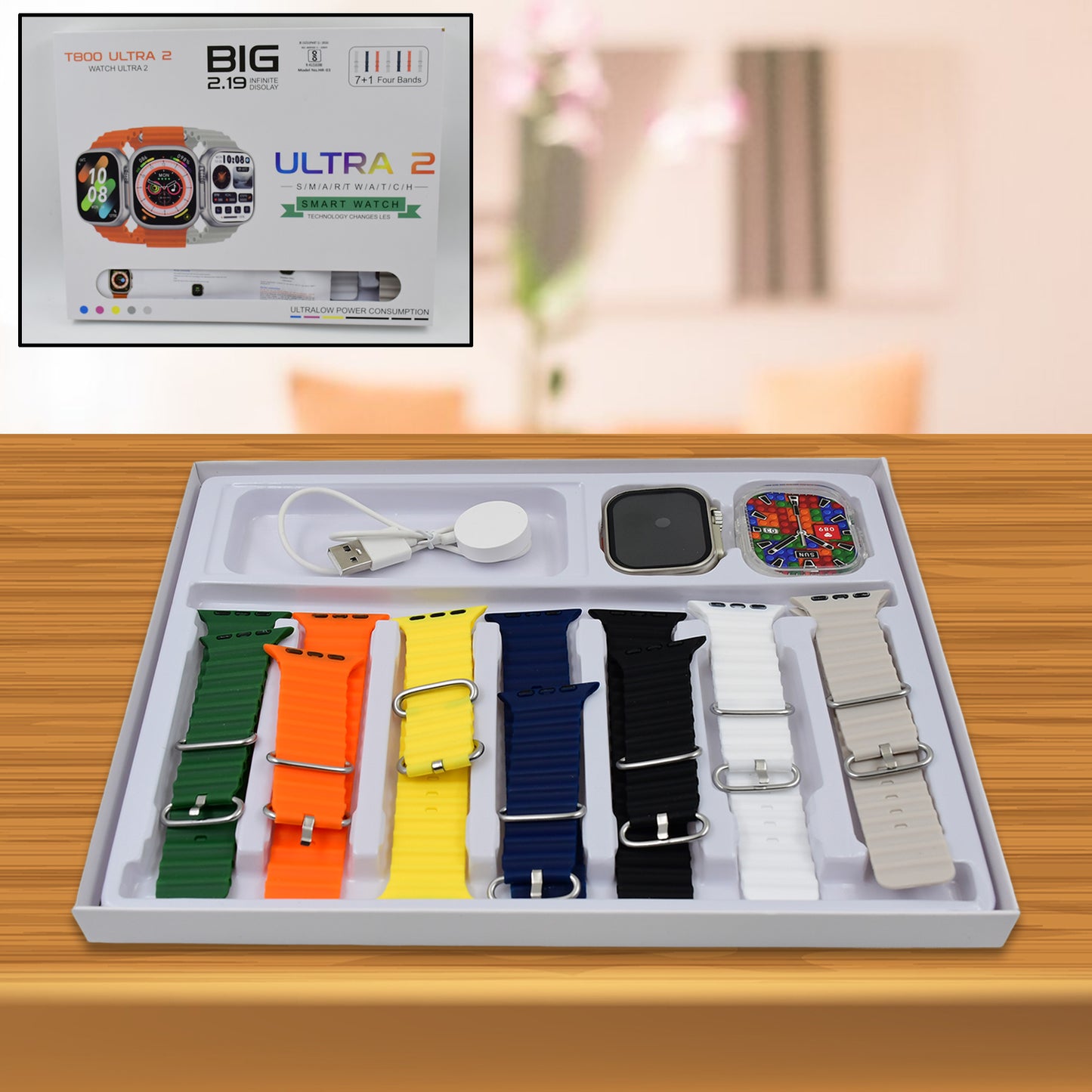 7 In 1 Ultra Smart Watch Combo With Seven Classic Straps Transparent Screen Guard (1 Set Mix Color) - Springkart 
