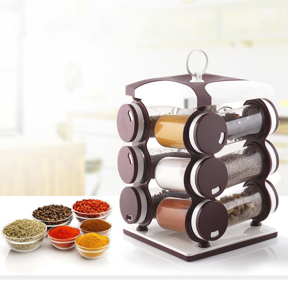 Spice Jar Set - Food Grade Plastic 12pcs Spice Jar (Brown Box) - Springkart 