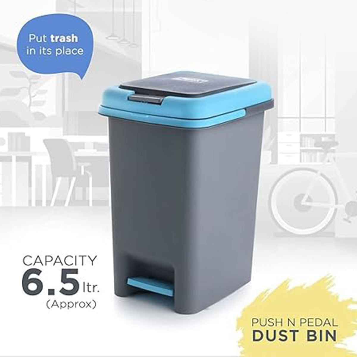 Apex Plastic Push N Pedal Dust Bin  Hands-free Operation Compact Design 6.5 Liters (1 Pc  Mix Color)