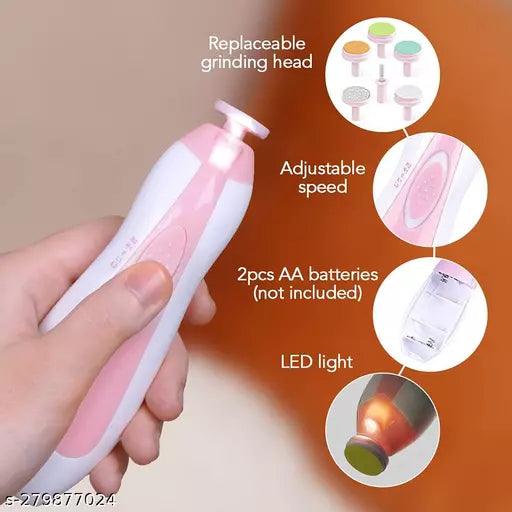 Baby Nail Trimmer with 6 Grinding Heads Safe for Newborn Baby Baby Nail Clippers with Light - Springkart 