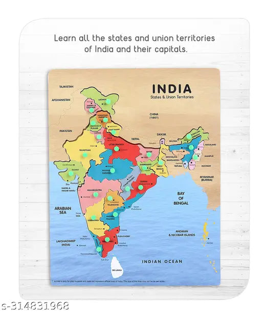 Educational learning wooden india map puzzle board for kids/girls/boys