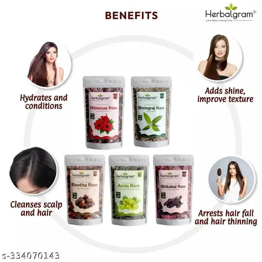Herbalgram amla reetha shikakai hibiscus row | dry amla fruit dry rita fruit dry Shikakai fruit dry hibiscus flowers dry plants leaves | Best Combo for hair care and hair growth 100% Organic and natural | Amla Reetha Shikakai Row | Pack of 5 total 500g - Springkart 