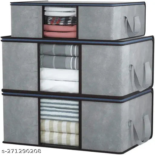 Craft Bazar Combo Of 3 Underbed Storage Bag With Side Handles Storage Organizer Blanket/Storage Bag for Wardrobe Organizer Blanket Cover with a large Transparent Window