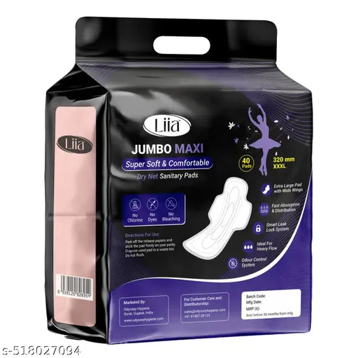 Extra Dry & Soft Antibacterial Sanitary Pads (100% leakage Proof Sanitary Napkins ) (Size - 320mm | XXXL) (1 Packet) (Total 40 Pads)