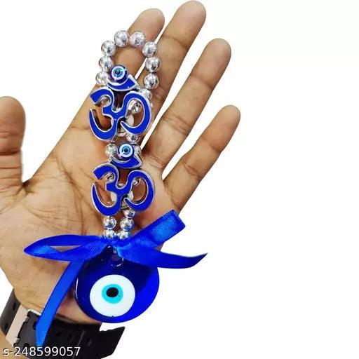 Evil Eye Wall Hanging Crystal Vastu Nazar Suraksha Blue Evil Eye Two Om Silver Beads - Springkart 