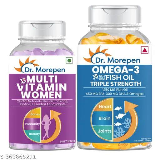 Dr. Morepen Multivitamin Women and Deep Sea Fish Oil Triple Strength 1250mg (Combo Pack)