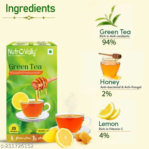 Honey Lemon Green Tea for Weight Loss|Natural Premium Tea Leaves (25 x 2 Tea Bags)