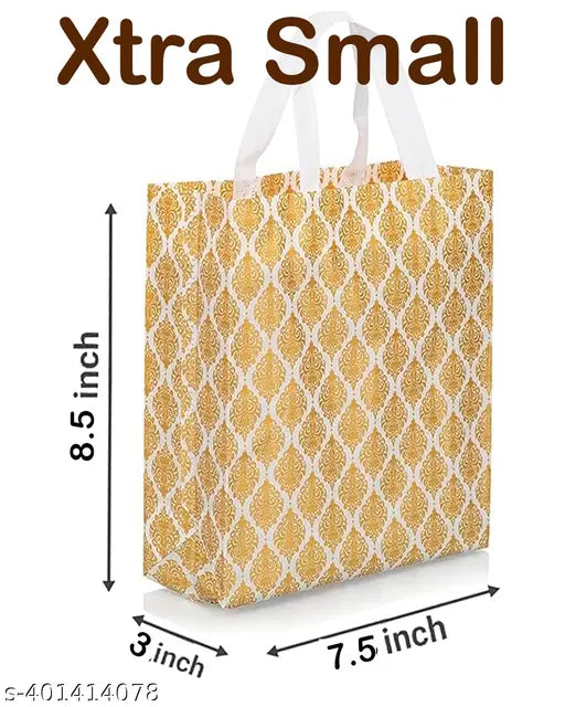 Carry Bag for Return Gifts | Shopping Bag | Reusable Non-Woven Tote Bags, White-Gold Printed Pack of 10nos