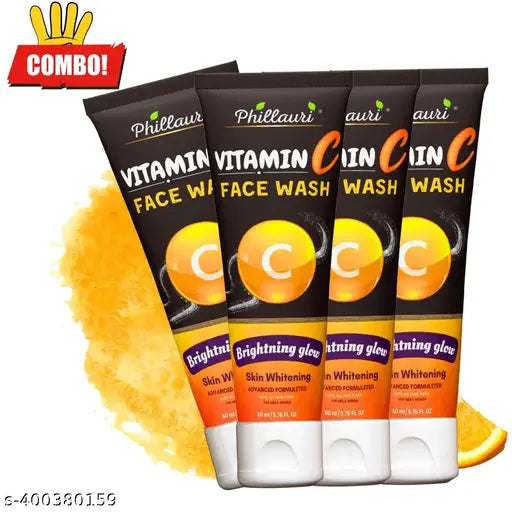 Phillauri Vitamin C Face Wash, Skin Lightening & Tan Removal Face wash,Oil Controal & Remove Pigmentation ,Tan Removal Face Wash, All Skin Types Face Wash (Pack of 4) 240 ML