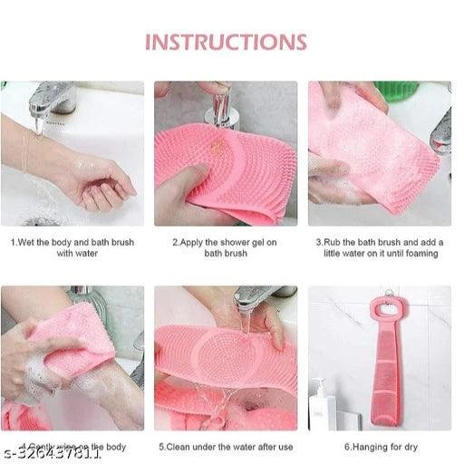 Silicone Body Back Scrubber Double Side Bathing Brush for Skin Deep Cleaning Massage, - Springkart 