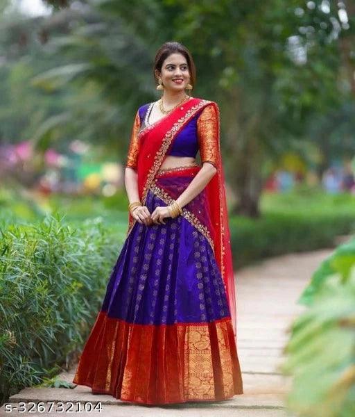 Striped Semi Stitched Lehenga Choli blue - Springkart 