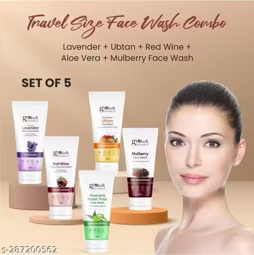 Globus Naturals Face Care Combo-Lavender, Ubtan, Red Wine, Aloe Vera Neem Tulsi, Mulberry, Face Wash 75 gm Each (pack of 5)