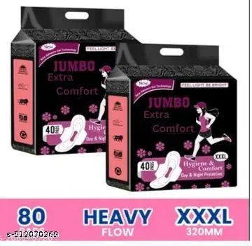Anti bacterial Sanitary Pads With Drynet Technology (100% leakage Proof Sanitary Napkins ) (Size - 320mm | XXXL) (Combo of 2 Packet) (Total 80 Pads).. ped for women and girls also senitry ped