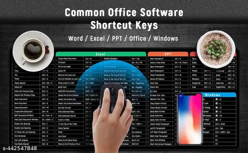 Anti-Slip Keyboard Pad with Office Excel Software Shortcuts Key Patterns, Clear Extended Large Cheat Sheet Mouse Pad, Large Rubber Base Mice Smooth Cloth Desk Mat, Large Gaming Mouse Pad(80x30cm)