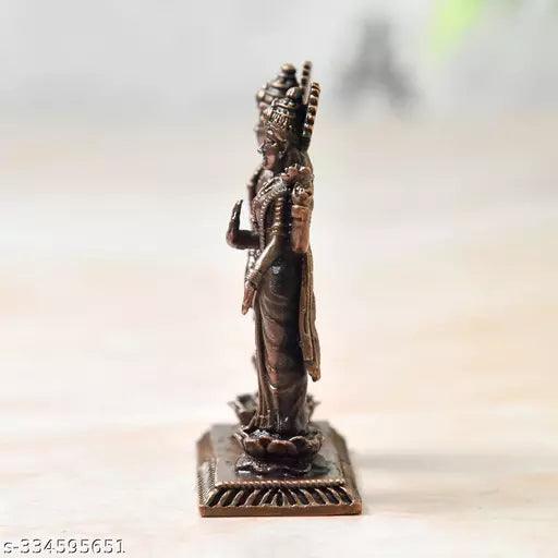 2.5 inches, 99.9% Copper Handmade Standing Vishnu Lakshmi Idol,90 Grams,Pack of 1 Piece