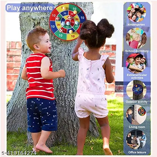 Double Sided Dart Board for Indoor/Outdoor Target Party Games Childrens 14 inch with 3 Sticky Balls