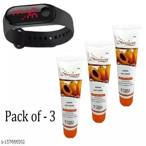 Skinshine Papaya Facewash & 1 LED Watch Free Pack of - 3 - Springkart 