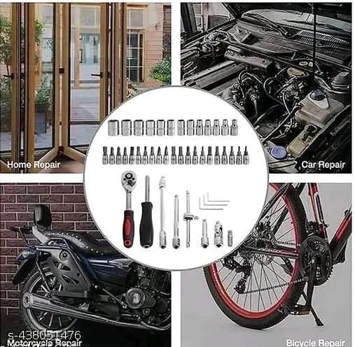 46 PCS Tool Kit  for Home Use Tools Kit Spanner Set Socket Set Wrench Set Tools Set Hand Tools Bike Tool Kit Set Socket Wrench Set Spanner Set All Size Tool Kit Gotis Panas Set -