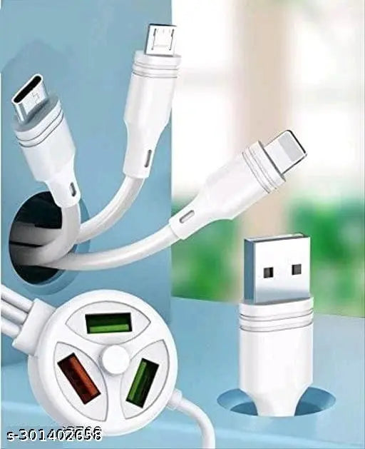 6 IN 1 Extended Fast Charging USB Data Cable 3 Plug And 3 USB Port For All Mobiles And Tablets