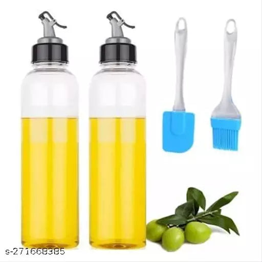 1000ml Heavy Quality Plastic Oil Dispenser Bottle with Oil Brush & Spatula,(2Pc Plastic Oil Bottle + 1pc Silicone Oil Brush & Spatula)