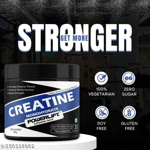 PowerLift Creatine Monohydrate (100gm, Unflavored) Micronized Creatine powder, Muscle Repair & Recovery, 33 servings Creatine Supplements