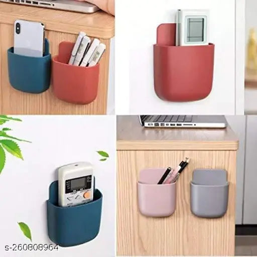 Phone Remote Storage Shelf Case Mobile Stand for Home Kitchen Bedroom (Plastic, Multicolor) (4 PCS)