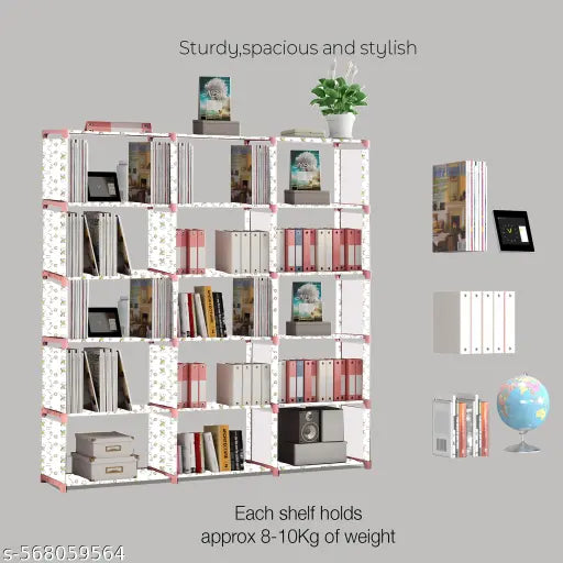 18 Shelf Book shelf Almirah - Foldable, Collapsible & Portable bookshelf, Showcase bookstand Rack, open wardrobe