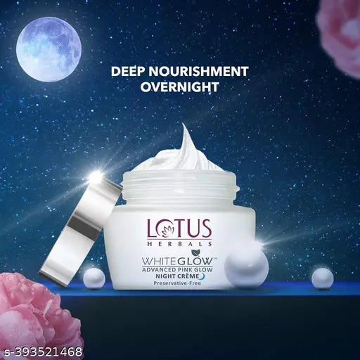 Lotus Herbals Whiteglow Advanced Pink Glow Night Cream | Intense Hydration | Preservative Free | For All Skin Types | 50g